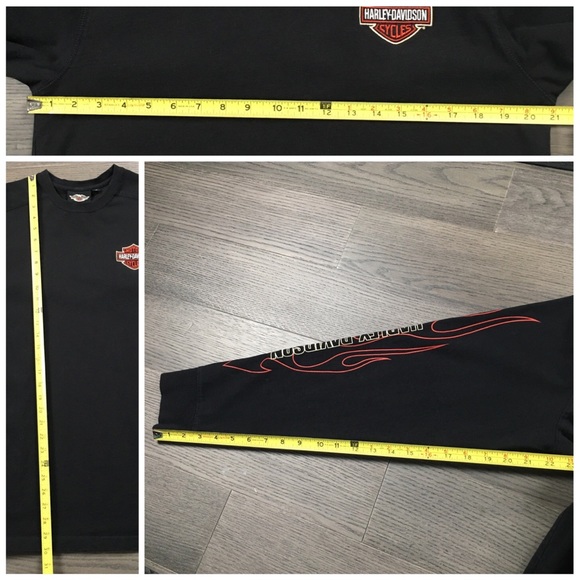 Harley Davidson Flames Long Sleeve T-Shirt Black Motorcycles Tee Medium - Picture 11 of 13